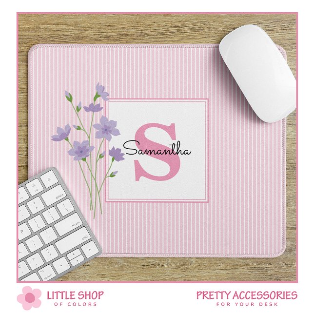 Tapis De Souris Pinces rose Floral Violet Monogramme (Créateur téléchargé)
