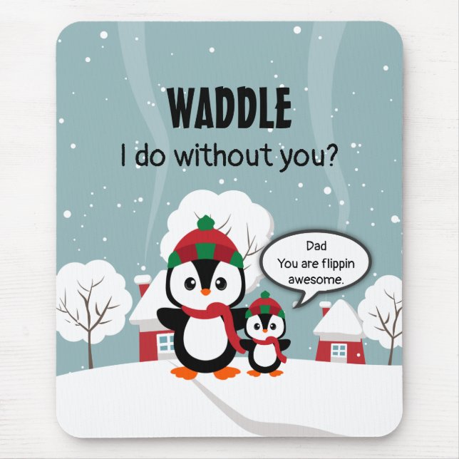 Tapis De Souris Pingouin Bébé Gris Mignonne En Neige D'Hiver (Devant)