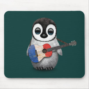 Tapis De Souris Pingouin de bébé jouant la guitare française Teal