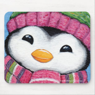 Tapis De Souris Pingouin heureux mignon habillé pour l'hiver