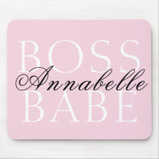 Tapis De Souris Pink Black Blanc Nom du script Boss Babe