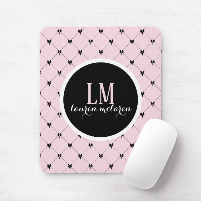 Tapis De Souris Pink & Black Bow Monogram (Avec souris)