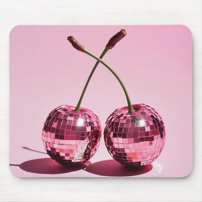 Tapis De Souris Pink Disco Ball Cherries rose Rouge Girls Pad (Devant)
