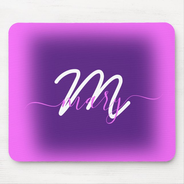 Tapis De Souris Pink Modern Purple Nom Minimal Berry. Monogramme (Devant)