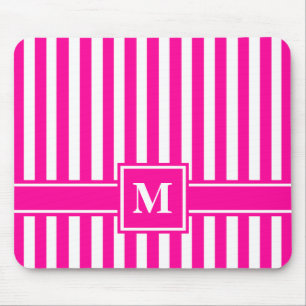 Tapis De Souris Pink Modern Stripe with Monogram