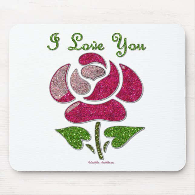 Tapis De Souris Pink Stencil Rose I Love You (Devant)