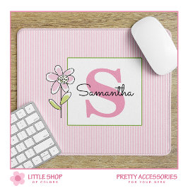 Tapis De Souris Pink Stripes Floral Monogramme