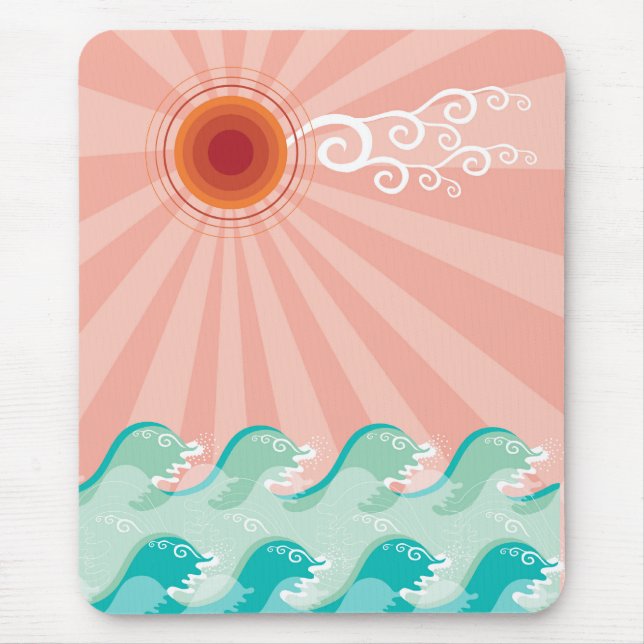 Tapis De Souris Pink Tropical Sun Aqua Waves Summer Beach Océan (Devant)