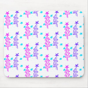 Tapis De Souris Pink violet doodé noël arbre étoiles vacances pa