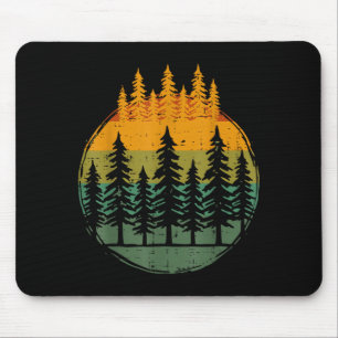 Tapis De Souris Pins de forêt nature rétro randonnée camping homme
