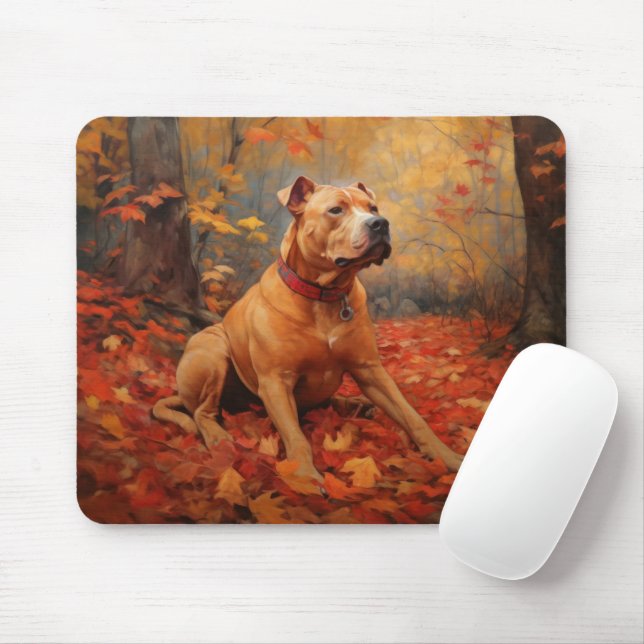 Tapis De Souris Pitbull à l'automne Feuilles automne Inspiration (Avec souris)