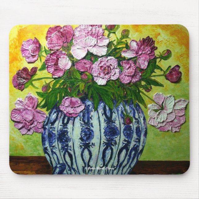 Tapis De Souris Pivoines roses dans un vase Mousepad (Devant)