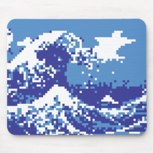 Tapis De Souris Pixel Tsunami Blue 8 Bit Pixel Art