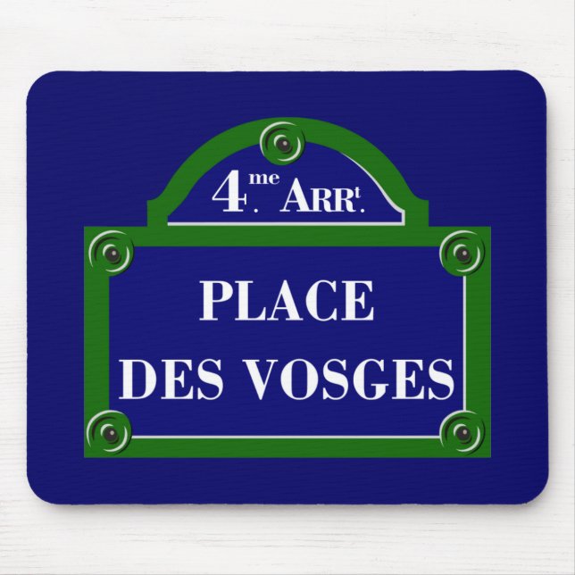 Tapis De Souris Placez DES VOSGES, plaque de rue de Paris (Devant)