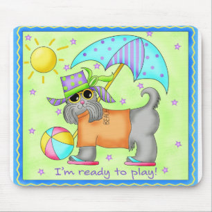 Tapis De Souris Plage Chien Whimsy Art Vert bleu