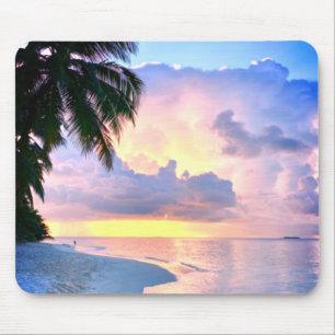 Tapis De Souris Plage Coucher de soleil océan sable palmier Maldiv