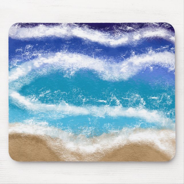 Tapis De Souris Plage de sable des vagues de l'océan bleu et Turqu (Devant)
