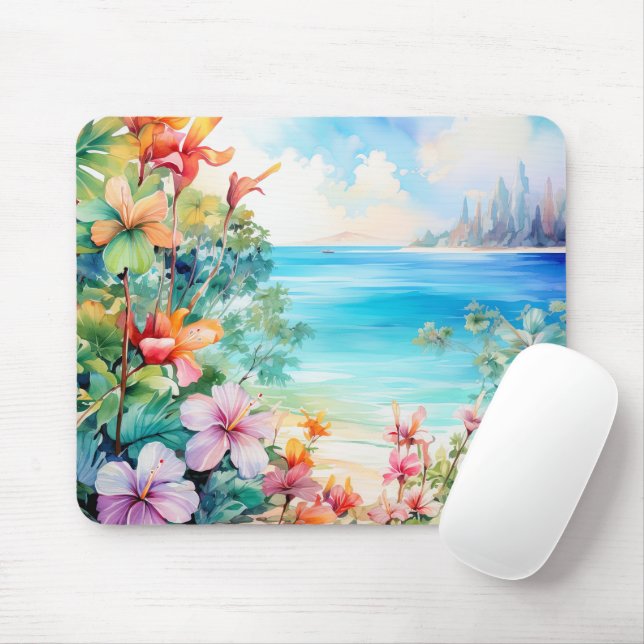 Tapis De Souris Plage Ile tropicale Hibiscus Floral (Avec souris)