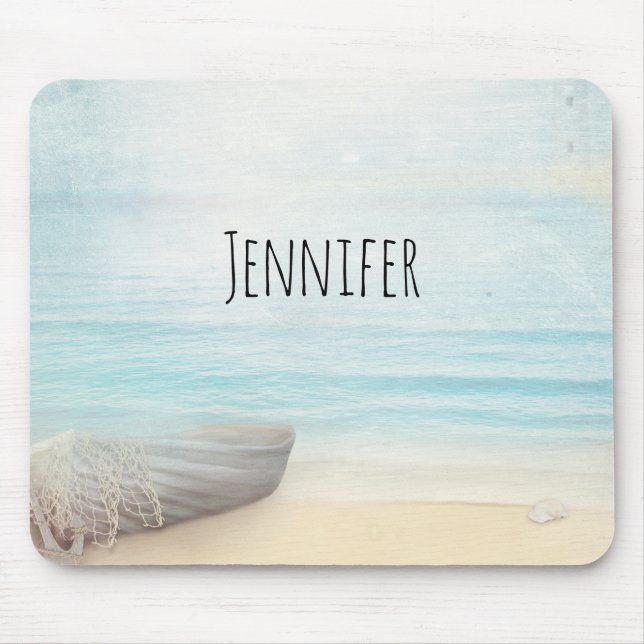 Tapis De Souris Plage nautique avec Rowboat & Fishing Net (Devant)