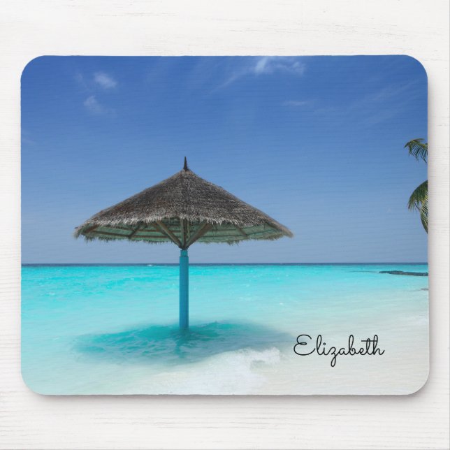 Tapis De Souris Plage tropicale pittoresque avec parapluie de chau (Devant)