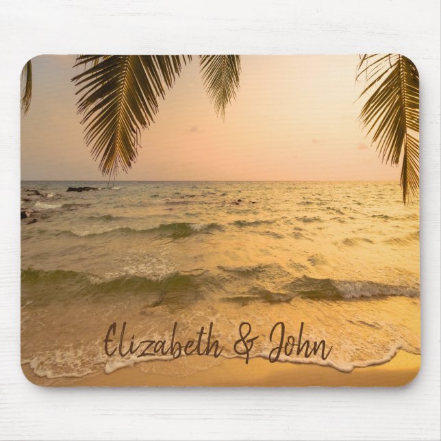 Tapis De Souris Plage tropicale,Sable,Coucher de soleil aux palmie (Devant)