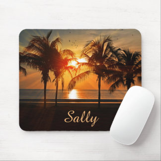 Tapis De Souris Plages de palmiers Coucher de soleil Tropical 