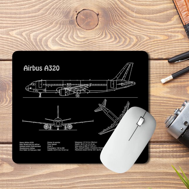 Tapis De Souris Plan d'avion Airbus A320 en dessin de plan PD (Airplane Airbus A320 in Blueprint Drawing PD. Mouse Pad)