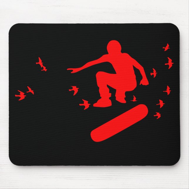 Tapis De Souris planche à roulettes. planche avec oiseaux. rouge. (Devant)