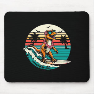 Tapis De Souris Planche de surf dinosaure drôle plage été surfant