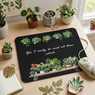 Tapis De Souris Plante drôle à aquarelle noire Amateur de plantes
