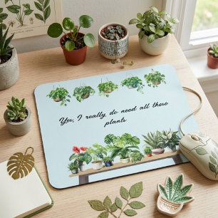 Tapis De Souris Plante drôle aquarelle Maison Plante amoureux