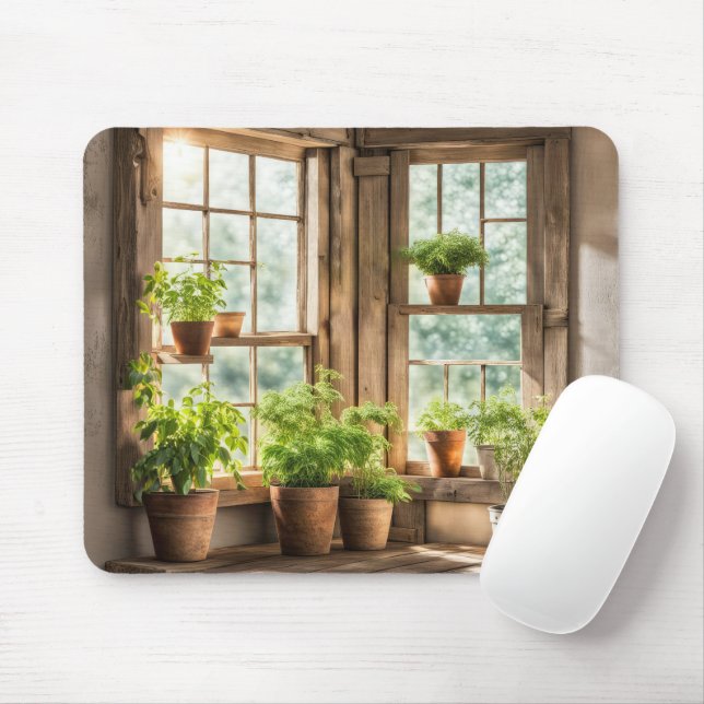 Tapis De Souris Plantes placés dans la fenêtre Ferme ensoleillée (Avec souris)