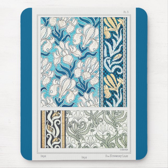 Tapis De Souris Plaque de souris Art nouveau iris fleurie textile  (Devant)
