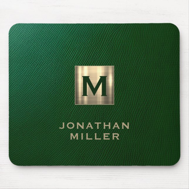 Tapis De Souris Plaque de souris Monogramme Or Vert Luxe (Devant)