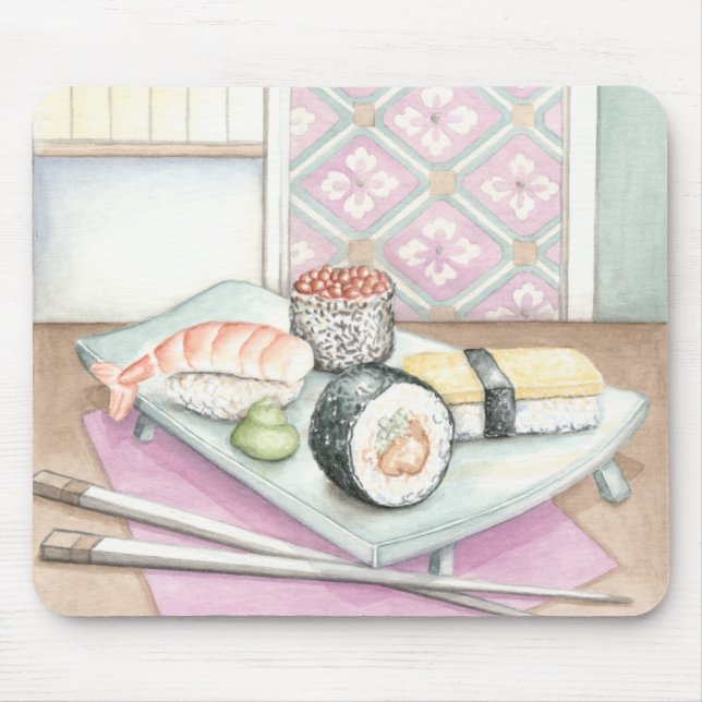Tapis De Souris Plaque de sushi assorté avec baguettes (Devant)