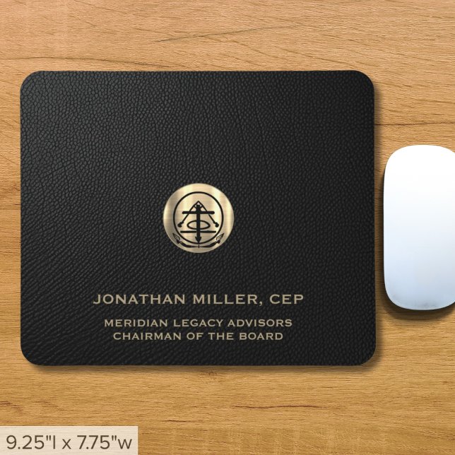 Tapis De Souris Plaque d'impression en cuir du logo personnalisé (Black and brushed gold logo branded essentials, customizable for any profession)