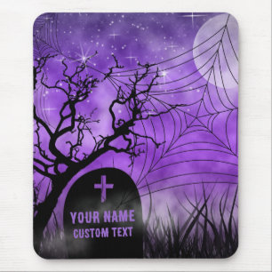 Tapis De Souris Pleine lune de cimetière Starry Purple Goth