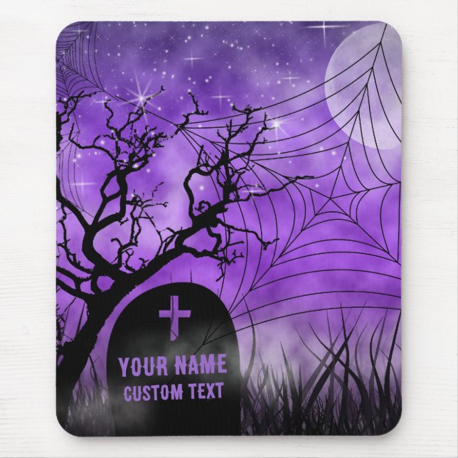 Tapis De Souris Pleine lune de cimetière Starry Purple Goth (Devant)