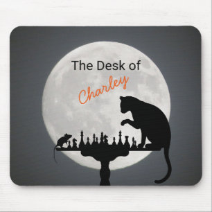 Tapis De Souris Pleine lune d'échecs chat et souris