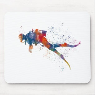 Tapis De Souris Plongeur en aquarelle