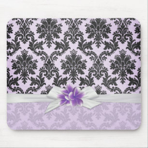 Tapis De Souris Plumérie de Lavande Exotique Damask Mousepad