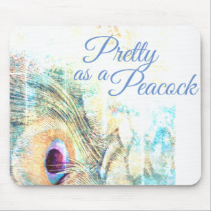 Tapis De Souris Plumes de paon blanc Jolie comme pastel de paon