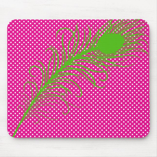 Tapis De Souris Plumes et Pois de paon - Rose & Lime Green (Devant)
