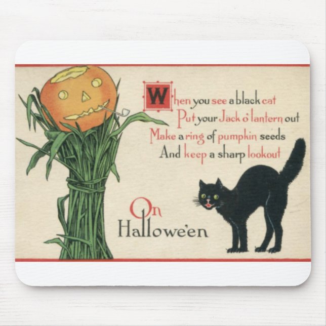 Tapis De Souris Poème de cru de Halloween de chat noir (Devant)