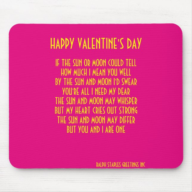 TAPIS DE SOURIS POÈME DU JOUR DE VALENTINE (Devant)