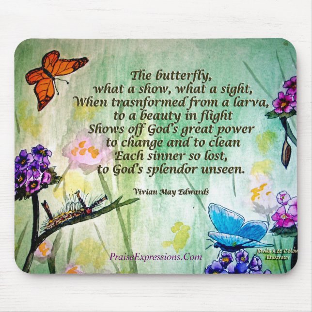Tapis De Souris Poème du papillon 5x7 W, PraiseExpressions.Com (Devant)