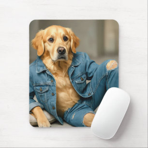 Tapis De Souris Poing Golden Retriever dans Blue Jeans
