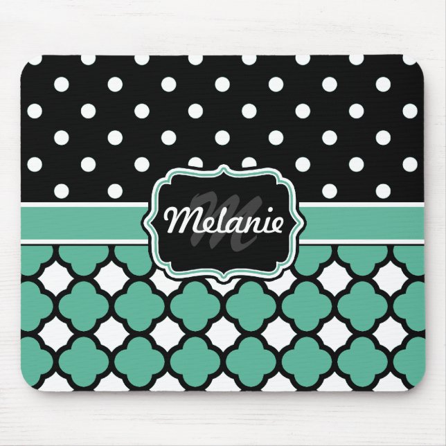Tapis De Souris Point Polka en treillis bleu monogramme (Devant)