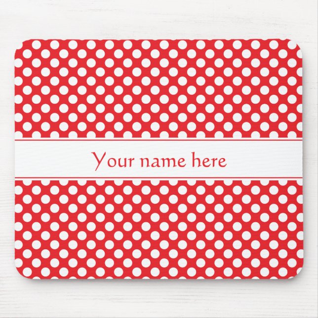 Tapis De Souris Pointe Polka blanche et rouge personnalisée (Devant)