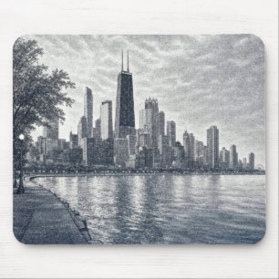 Tapis De Souris Pointillisme Chicago Skyline 